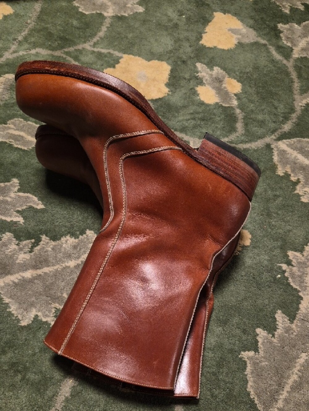 Men's Brown Leather Zip-Front Work Boots - Picture 2 of 15